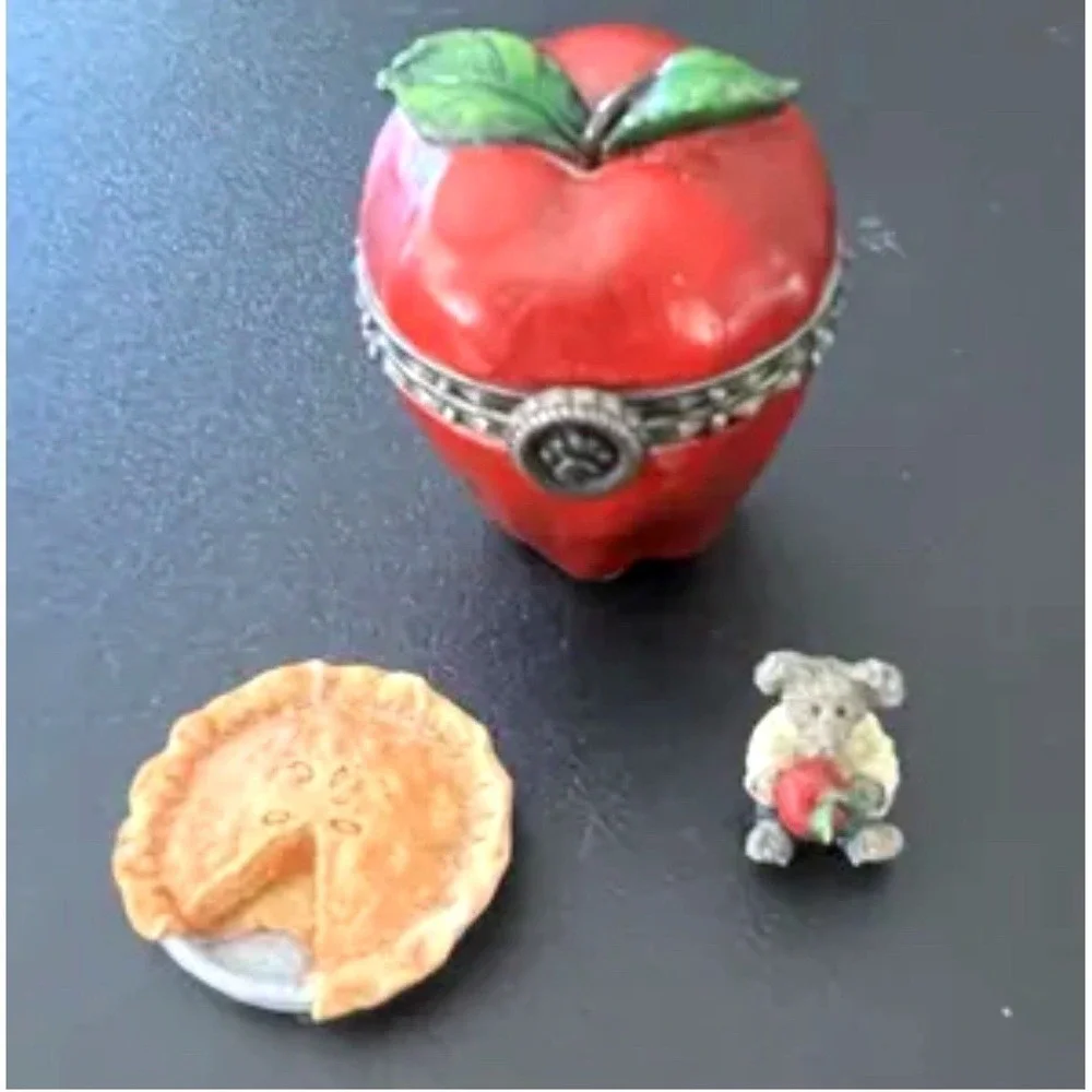 New Boyds Bear Miss Macintosh Apple Treasure BoxTrinket Mouse uncle beans